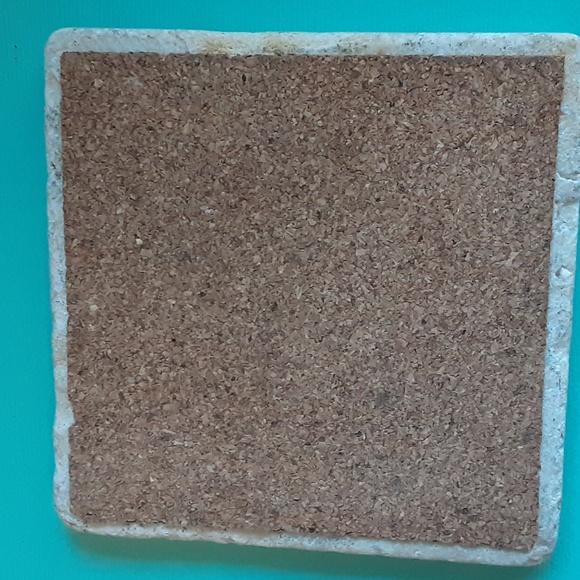 Peacock Image on 4"x4" natural stone coaster, set, walnut holder, cream blu/gr - Picture 8 of 14